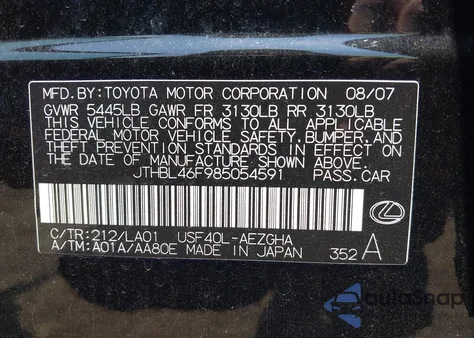 2008 Lexus Ls 460 z USA, uszkodzony, nr VIN JTHBL46F985054591